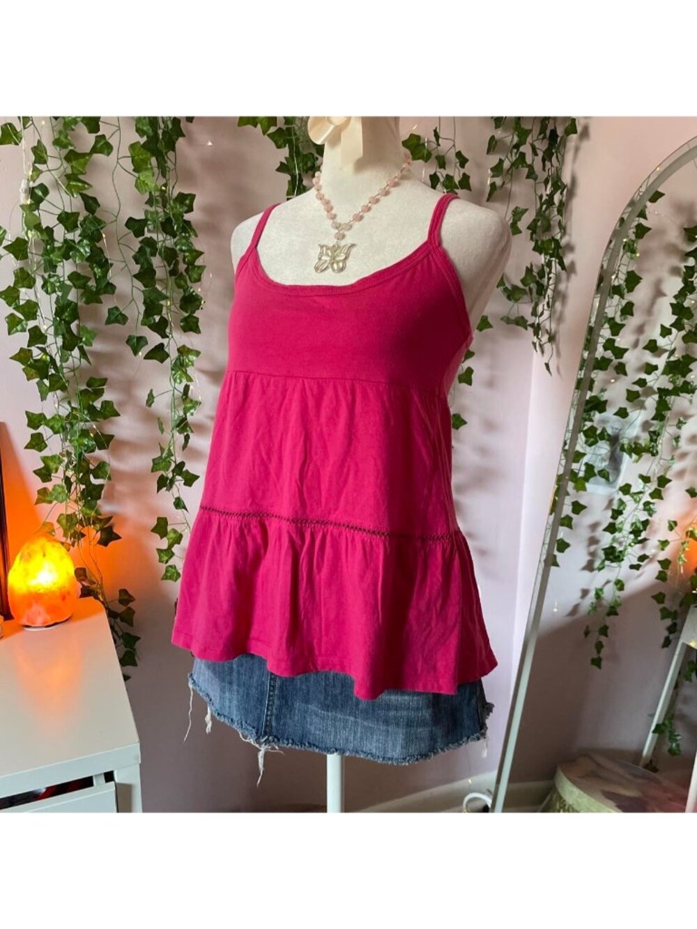 2000s hot pink tiered cotton tank top